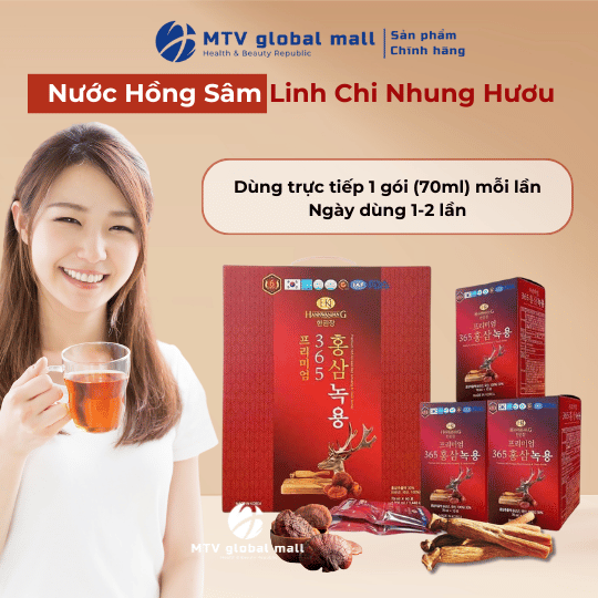 Nước Hồng Sâm Nhung Hươu Linh Chi 365 Hộp 60 gói